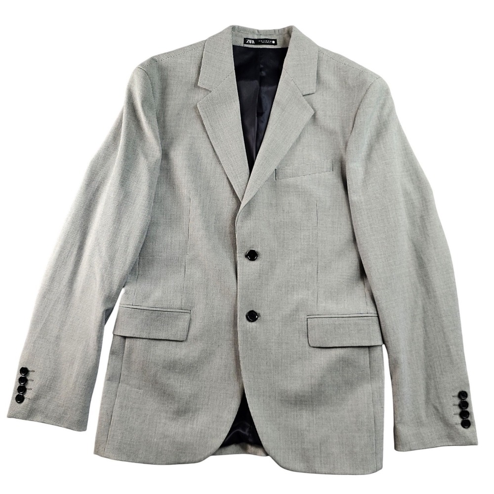Zara Men's Gray Micro Houndstooth Blazer Coat 2-Button Notch Lapel Lined,SZ 38